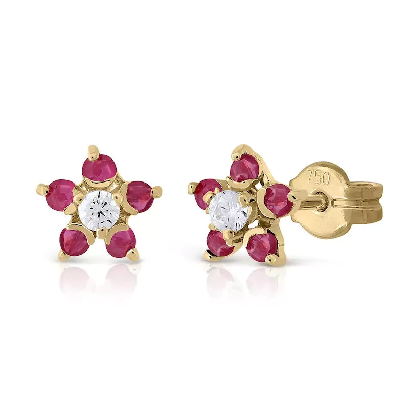 Pendientes Oro 18 Quilates Rosette Rubí