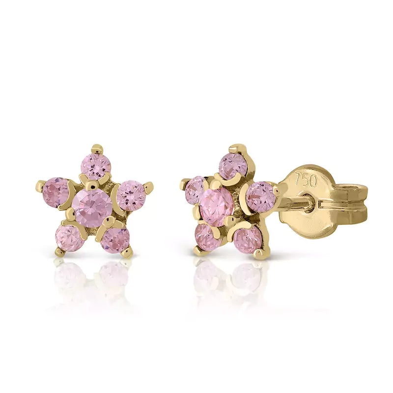 Pendientes Oro 18 Quilates Rosette Zirconita Rosa de Francia