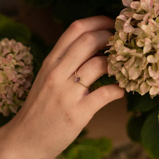 Anillo Oro 18 Quilates Trenzado Lacrima Amatista