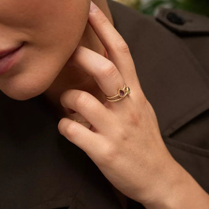 Anillo Oro 18 Quilates Trenzado Lacrima Amatista