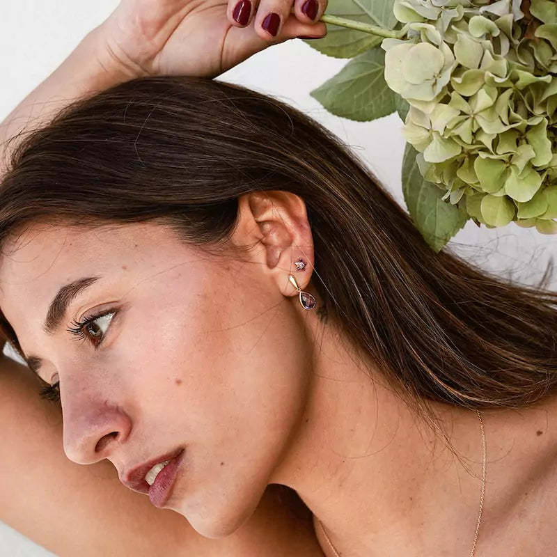 Pendientes Oro 18 Quilates Rosette Zirconita Amatista