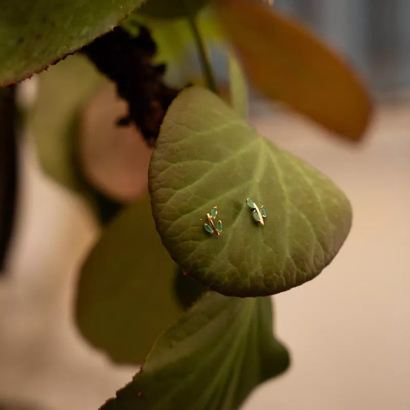 Pendientes Oro 18 Quilates Laurel Esmeralda