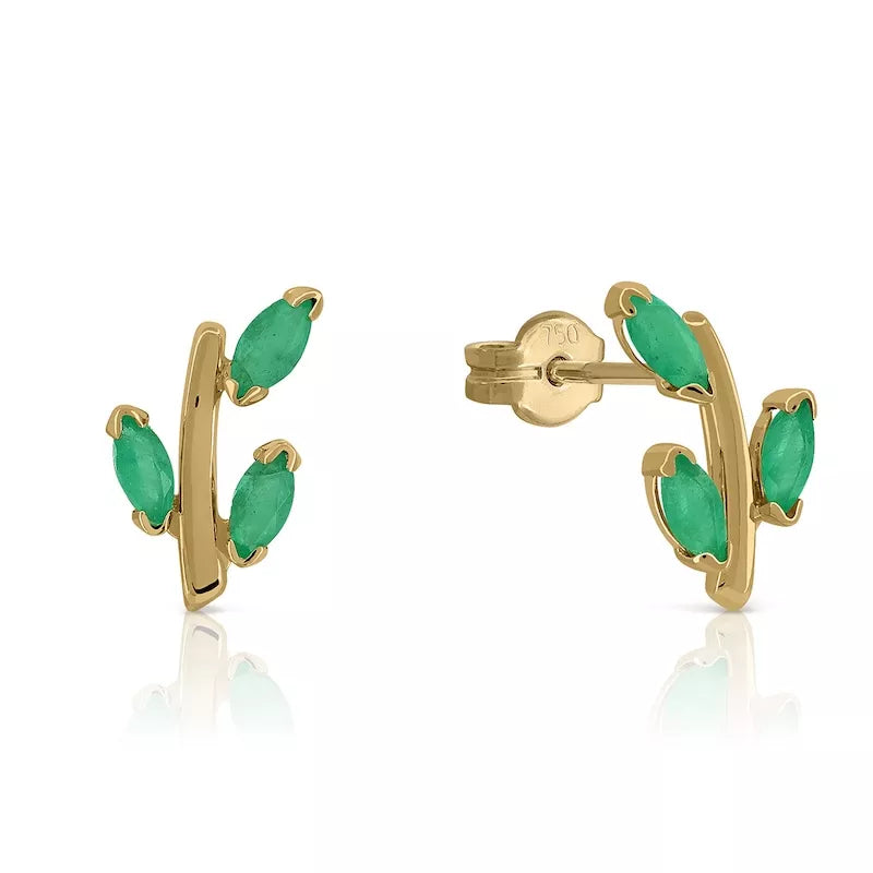 Pendientes Oro 18 Quilates Laurel Esmeralda