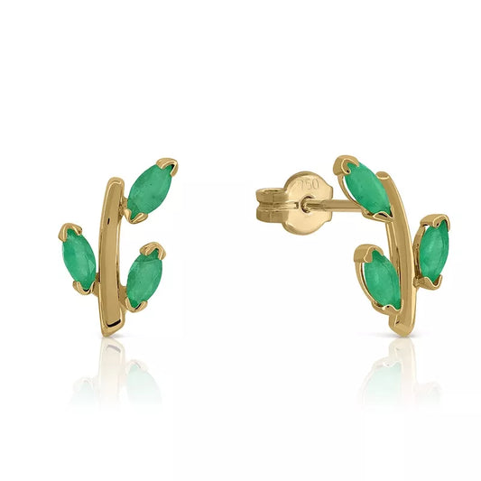 Pendientes Oro 18 Quilates Laurel Esmeralda