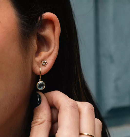 Pendiente Suelto Oro 18K Rosette Zirconita Agua Marina