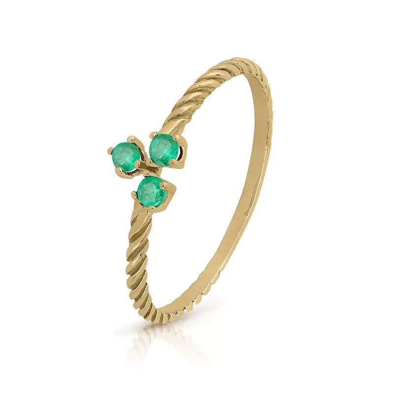 Anillo Trenzado Triple Garra Esmeralda