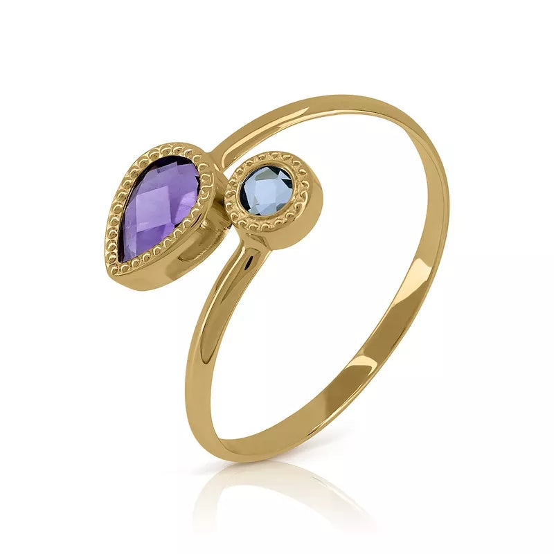 Anillo Oro 18 Quilates Binae Amatista y Topacio