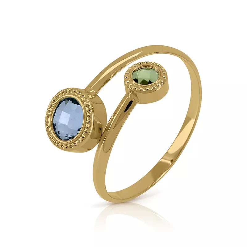 Anillo Oro 18 Quilates Gemini Topacio y Peridoto