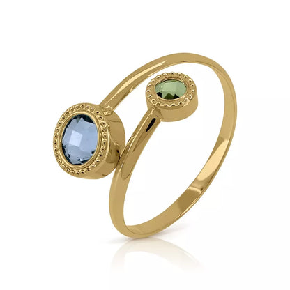 Anillo Oro 18 Quilates Gemini Topacio y Peridoto