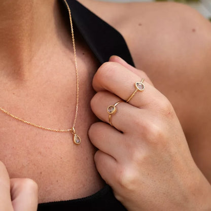 Anillo Oro 18 Quilates Trenzado Lacrima Topacio