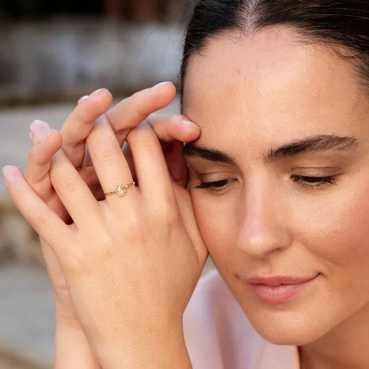 Anillo Oro 18 Quilates Liso Lacrima Topacio