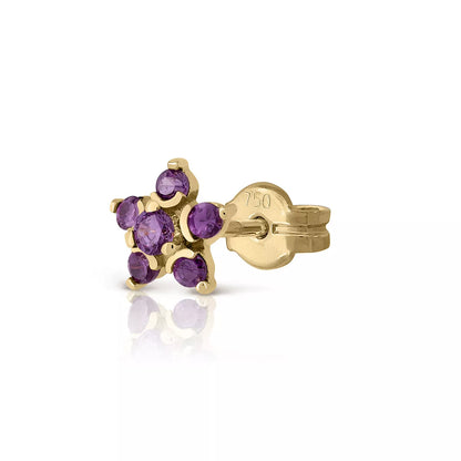 Pendiente Individual Oro 18K Rosette Zirconita Amatista