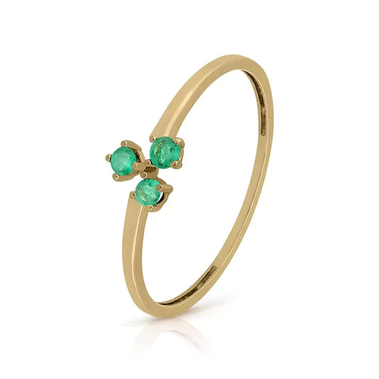 Anillo Liso Triple Garra Esmeralda