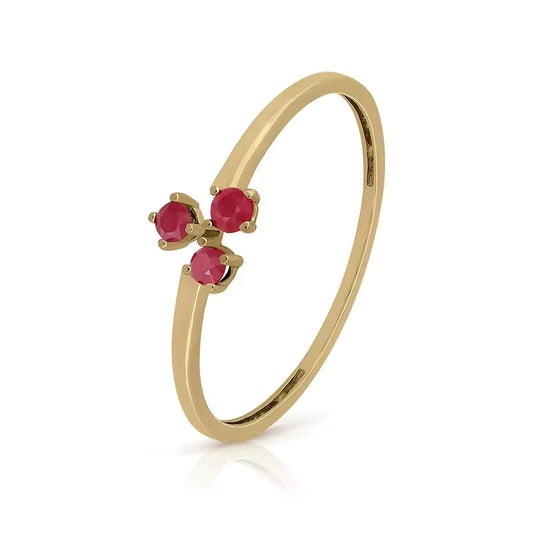 Anillo Liso Triple Garra Rubí