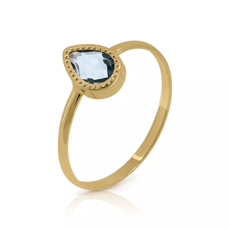 Anillo Oro 18 Quilates Liso Lacrima Topacio