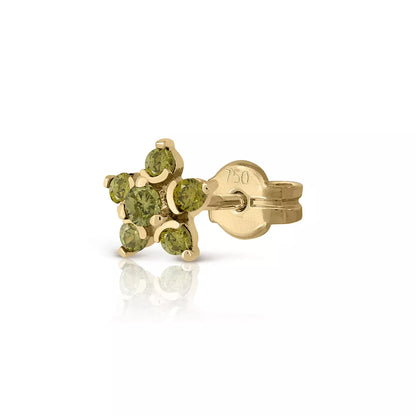 Pendiente Individual Oro 18K Rosette Zirconita Olivina