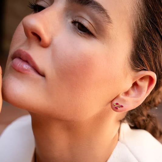 Pendientes Oro 18 Quilates Laurel Rubí