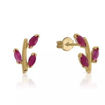 Pendientes Oro 18 Quilates Laurel Rubí